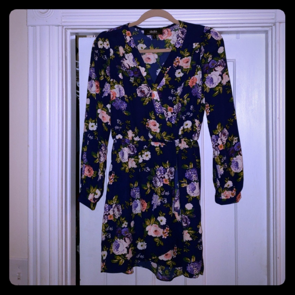 Lulu's That's a Wrap Navy Floral Print Dress